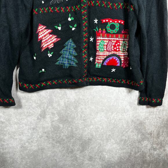 All Points By Reference Point Christmas Cardigan Sweater Womens Large Black Knit - Picture 3 of 8